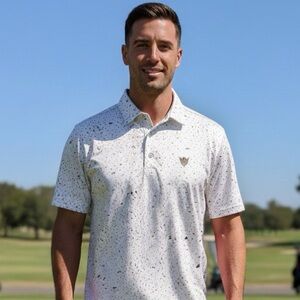 Adidas White and Black Speckled Polo Shirt